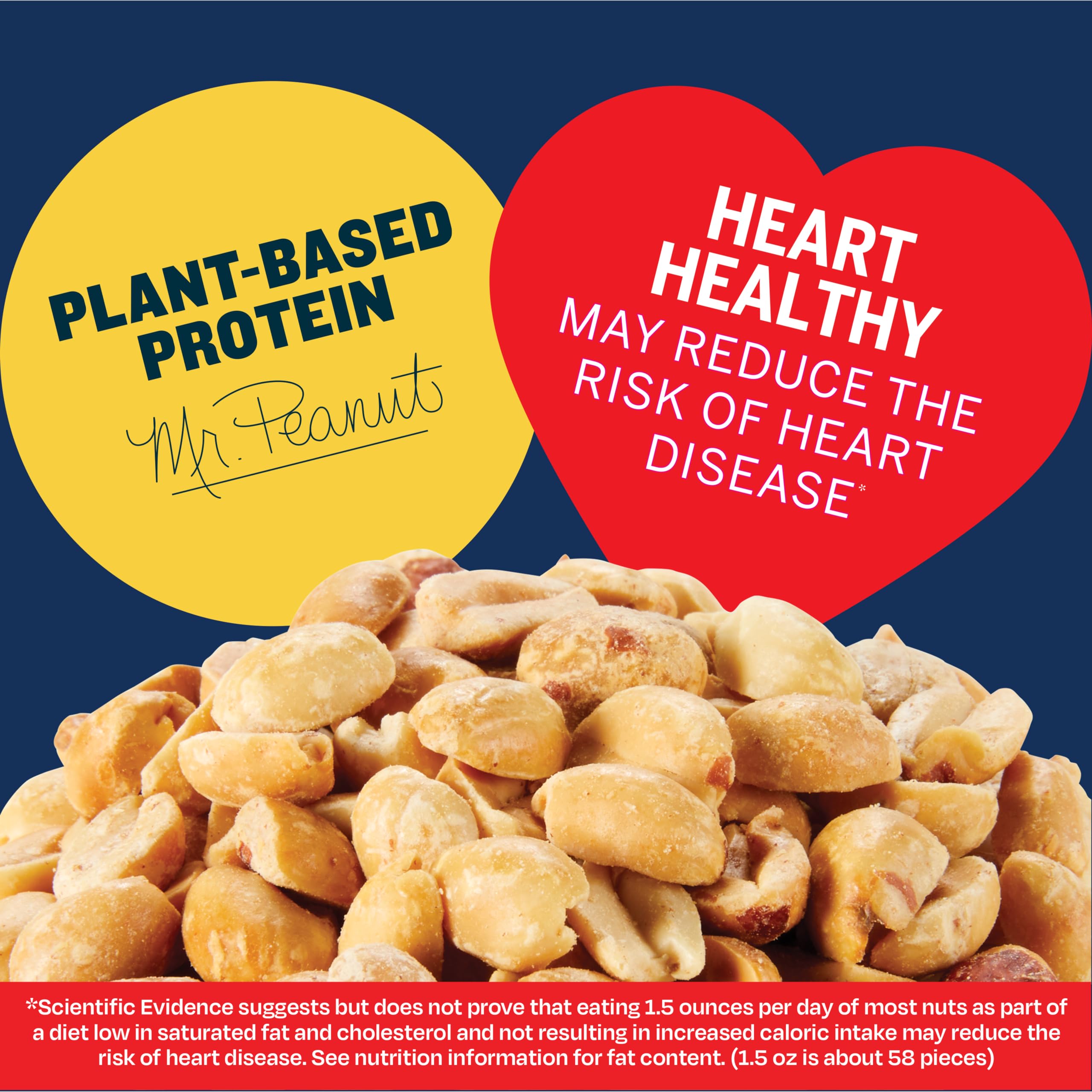 PLANTERS peanuts next to a measuring spoon showing serving size and protein