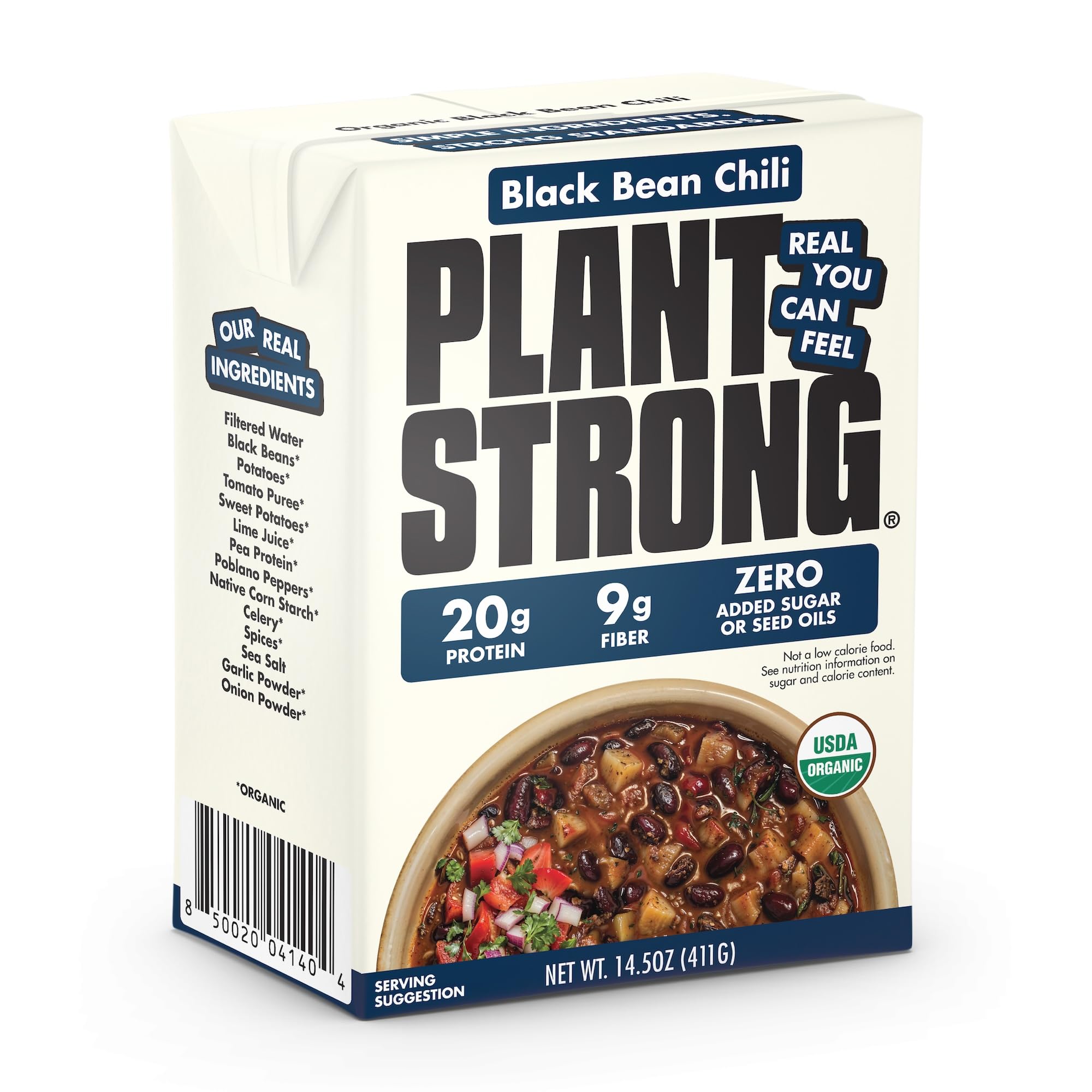 PLANTSTRONG front carton showing product branding and benefits