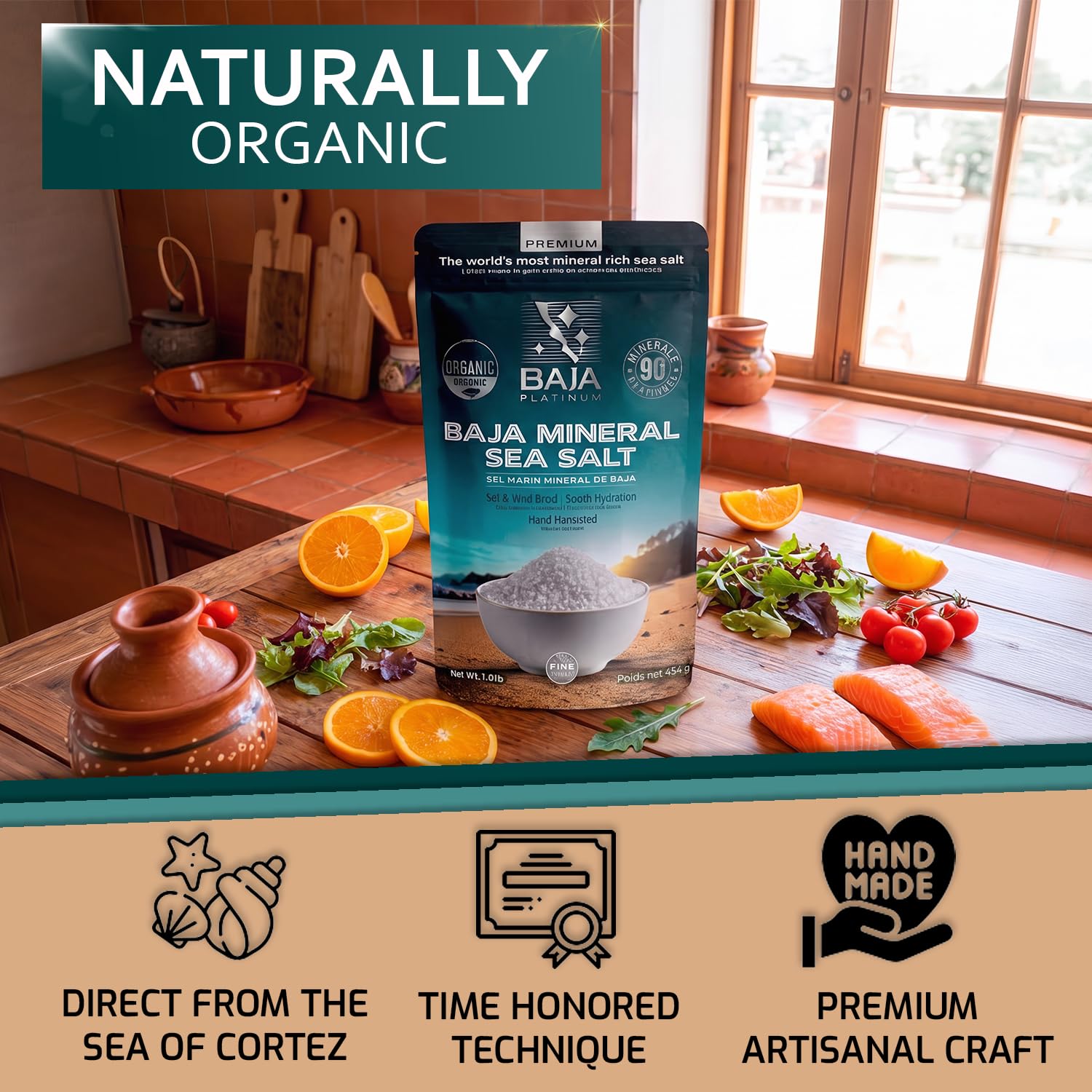 Platinum Baja label detail showing organic, unrefined claim and ingredient clarity