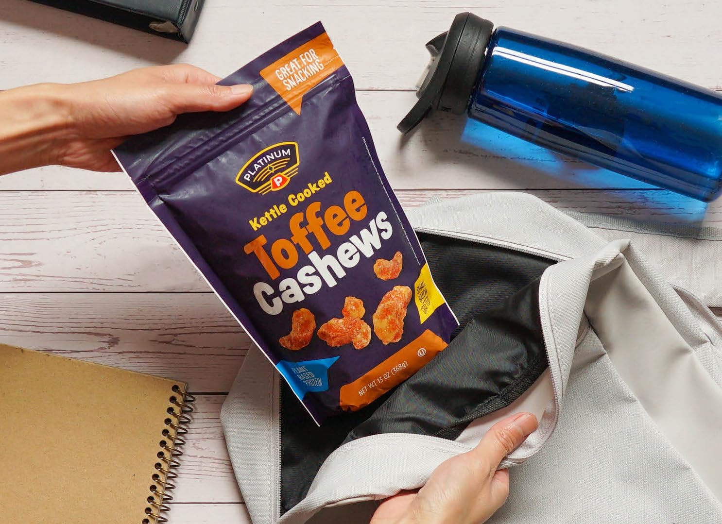 Platinum cashews in serving bowl ready to snack showcasing convenience and portion control