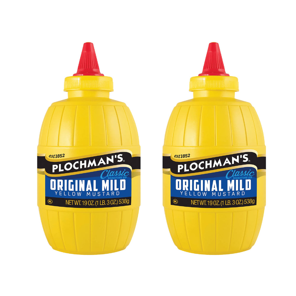 Plochman's front packaging 19oz bottle showing label and easy-squeeze cap for convenience