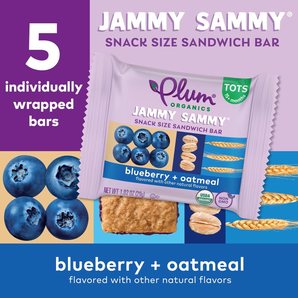Plum Organics pack backside nutrition label visible, helping informed snack choices