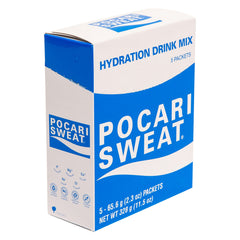 Pocari Sweat front packaging showing five-packet box and easy portability benefit