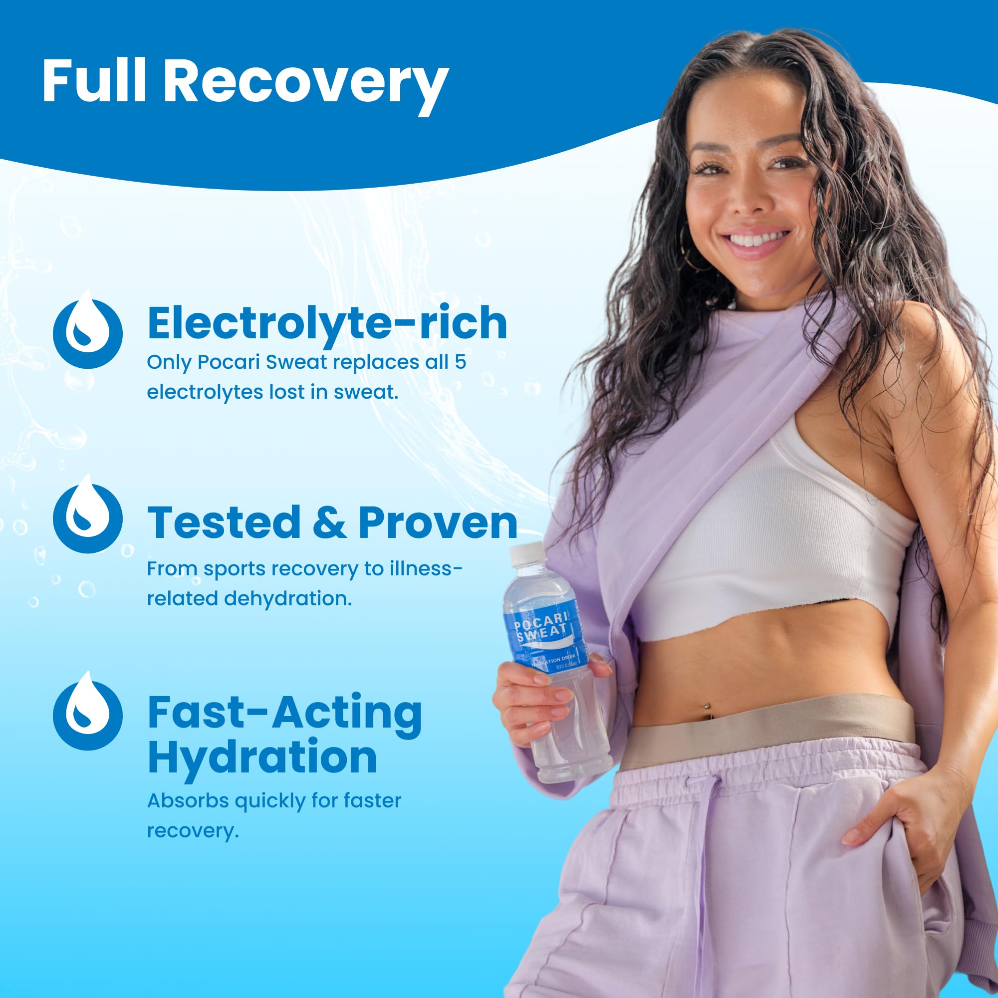Pocari Sweat pouring clear liquid illustrating fast-absorbing hydration