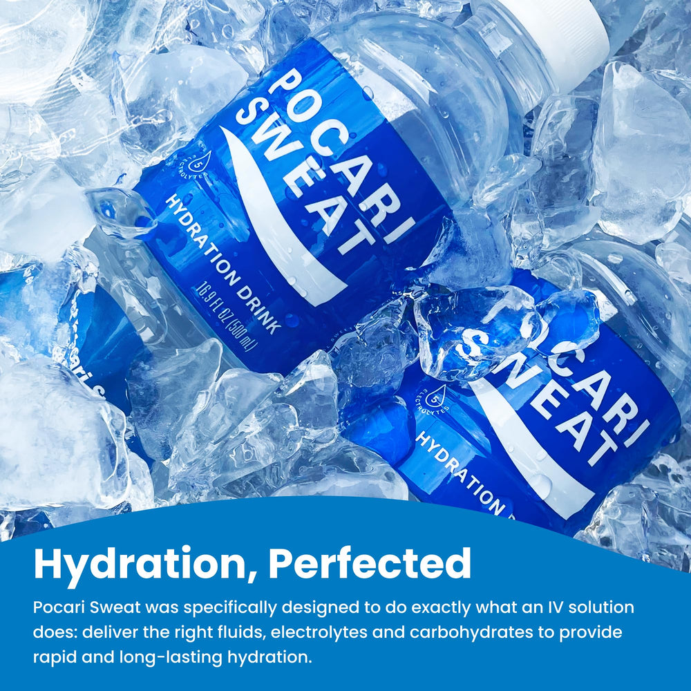 Pocari Sweat bottle held in hand showing 500 ml size and portability