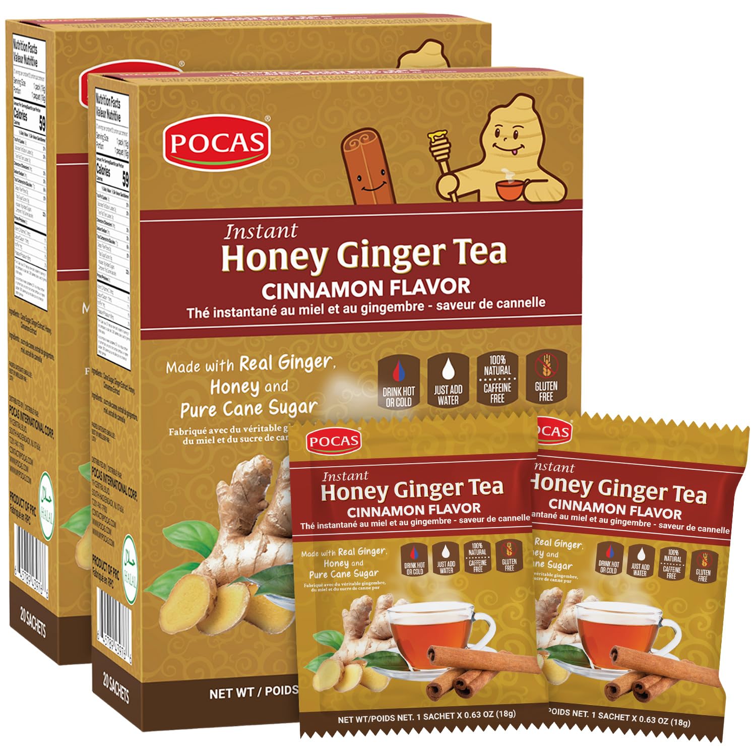 Pocas front packaging showing tea sachets and clear product benefit