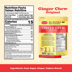Pocas individually wrapped ginger chews close-up, freshness and portability benefit