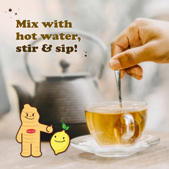 Pocas iced honey ginger tea in glass illustrating refreshing cold option