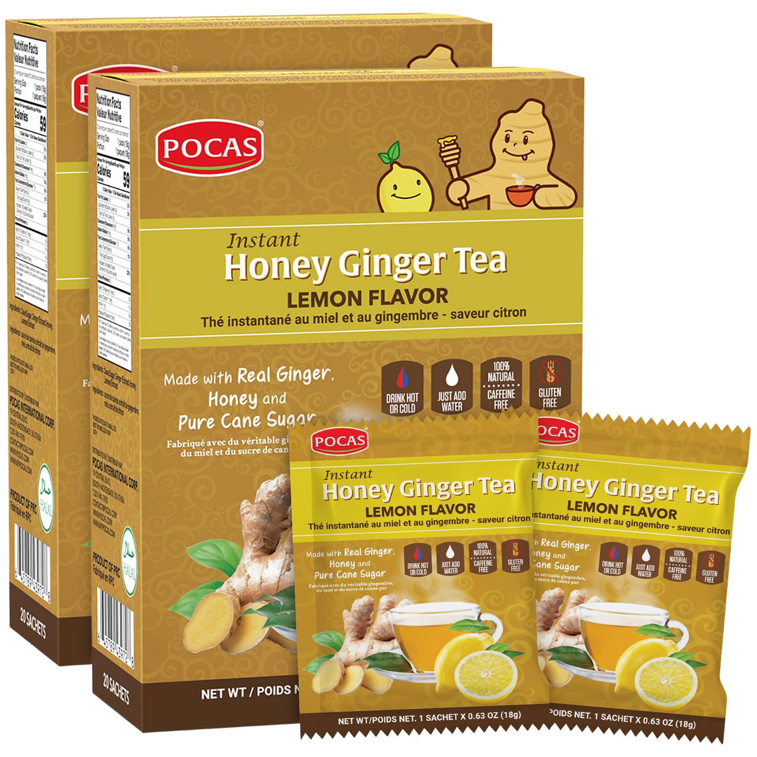 Pocas front packaging showing two-box 20-packet stacks and clear branding benefit convenience
