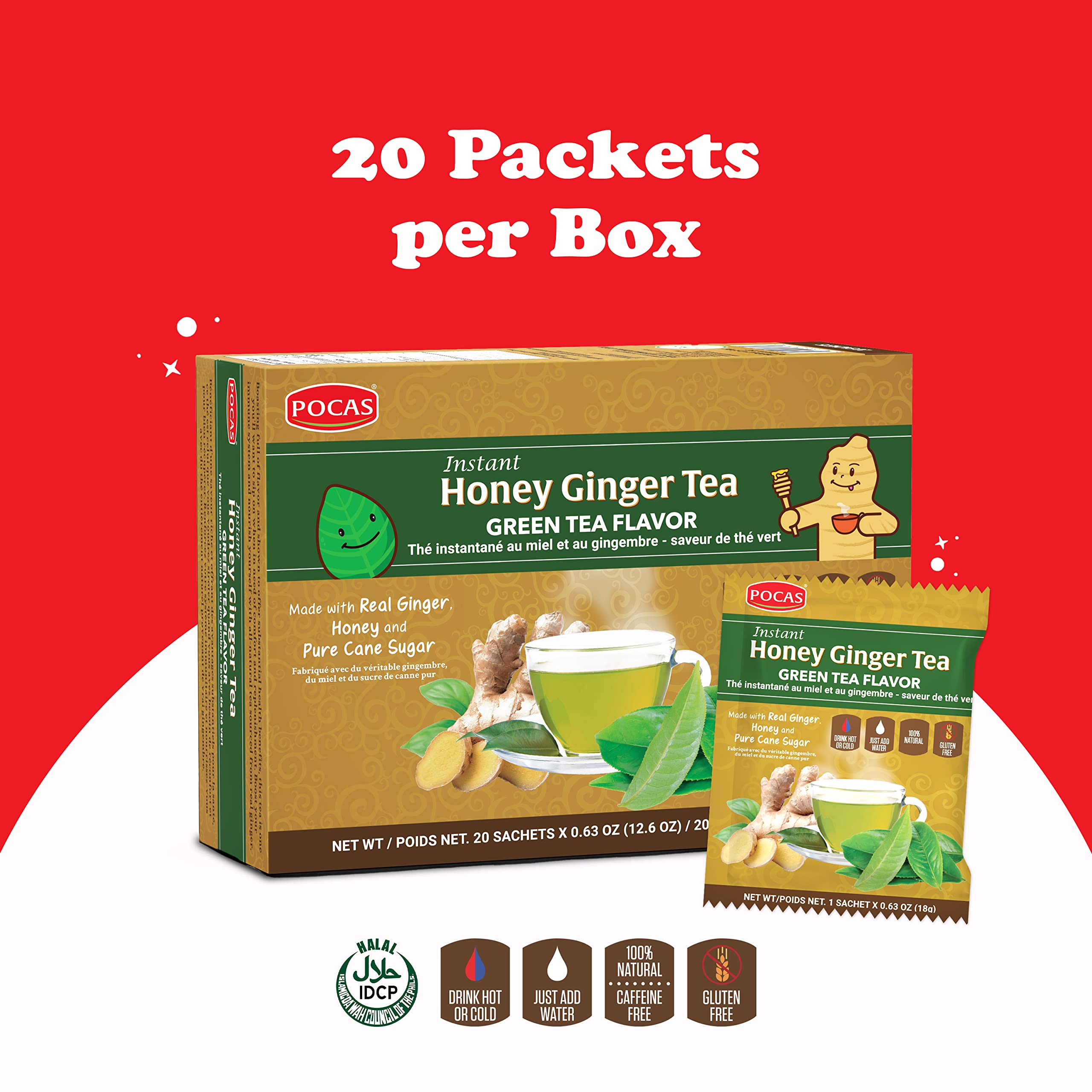 Pocas opened packet with spoonful of crystals demonstrating easy instant mixing