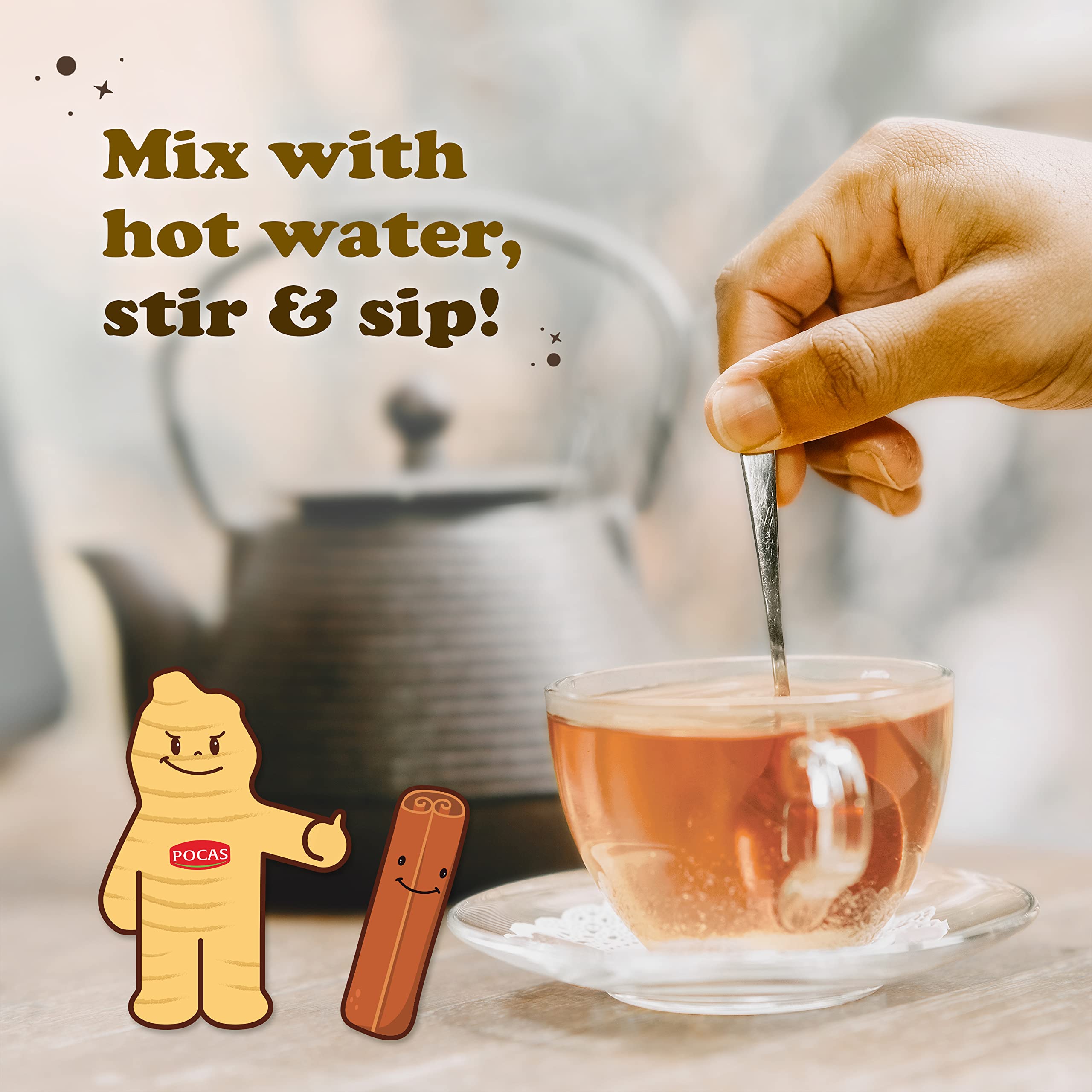 Pocas dissolving in cold water over ice for refreshing on-the-go benefit