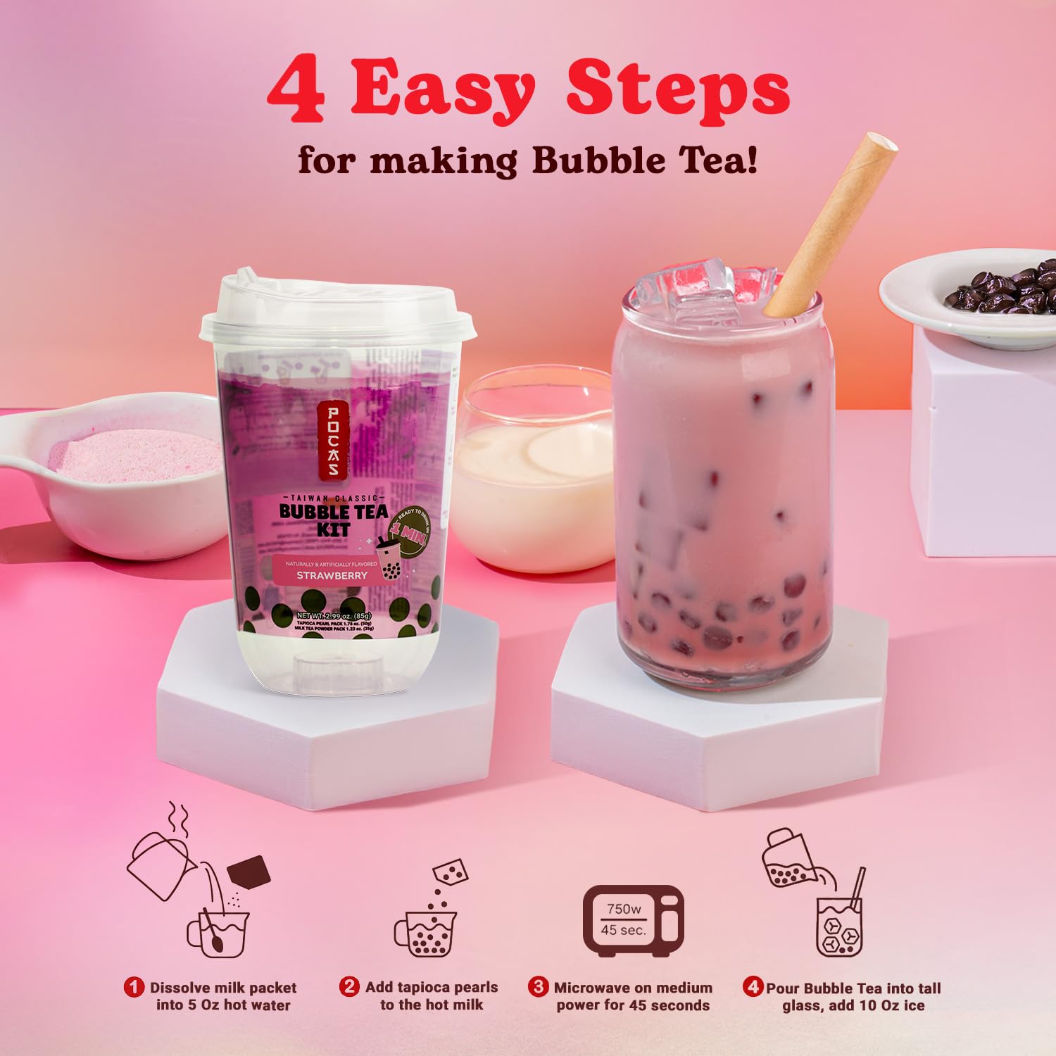 Pocas prepared glass of iced brown sugar bubble tea ready to drink