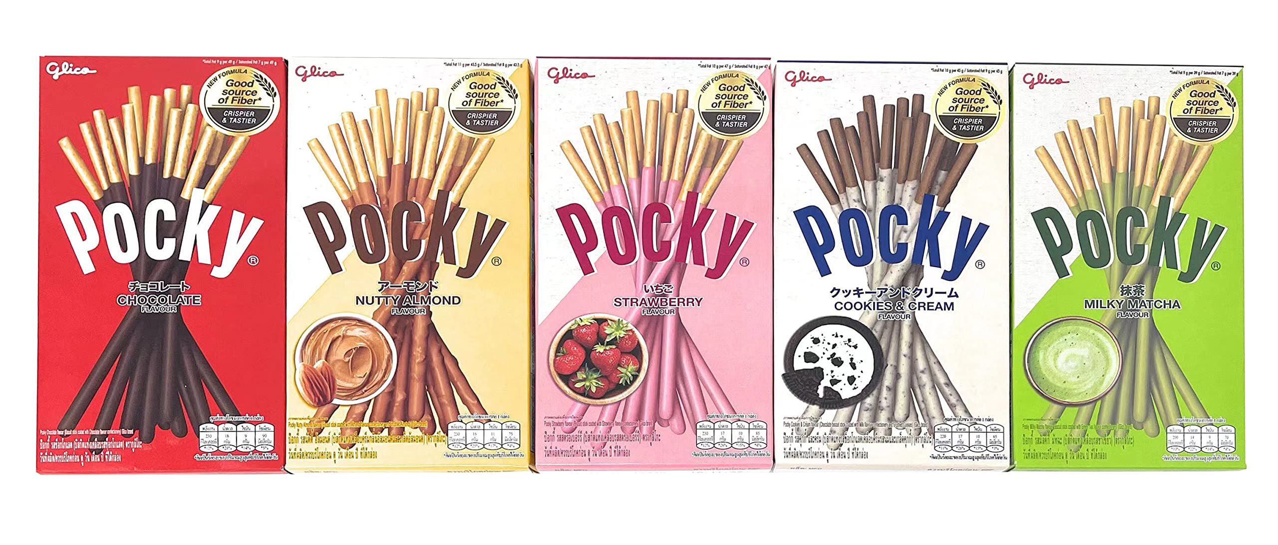 Pocky front packshot showing five flavor sleeves and convenient gifting