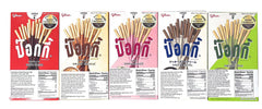 Pocky sticks closeup texture showing crisp biscuit and smooth coating
