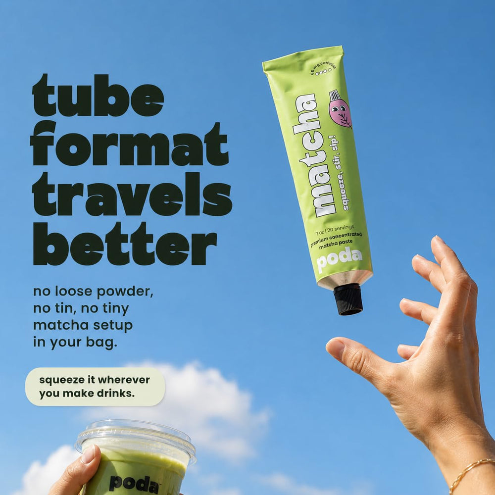 poda tube inside a travel bag showing on-the-go convenience benefit