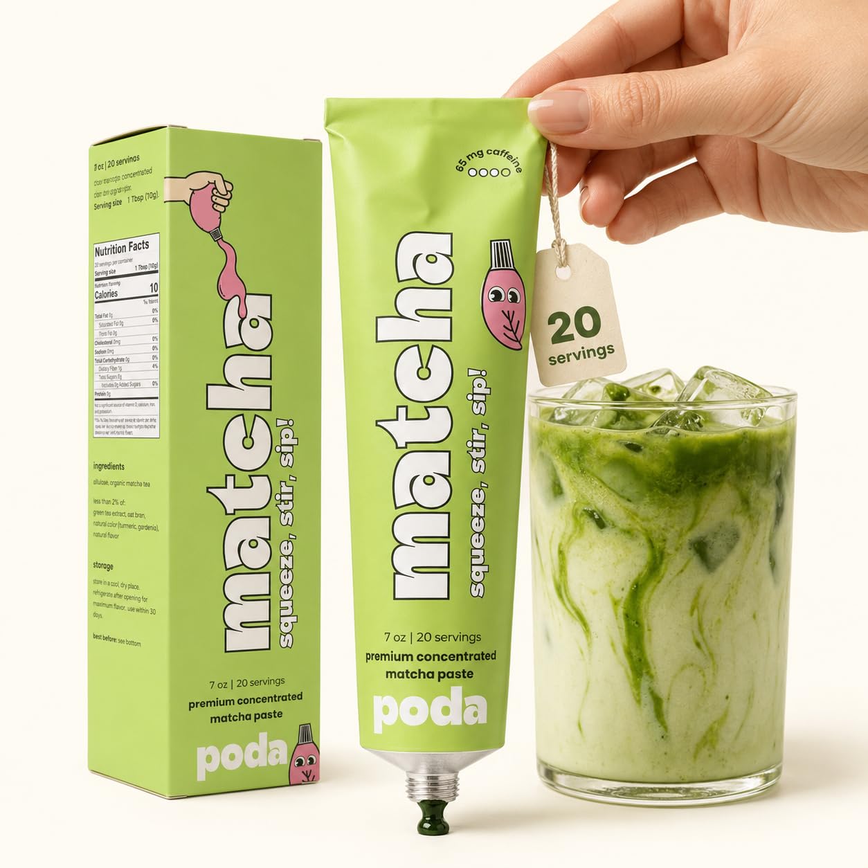 poda tube front view showing label and portability benefit