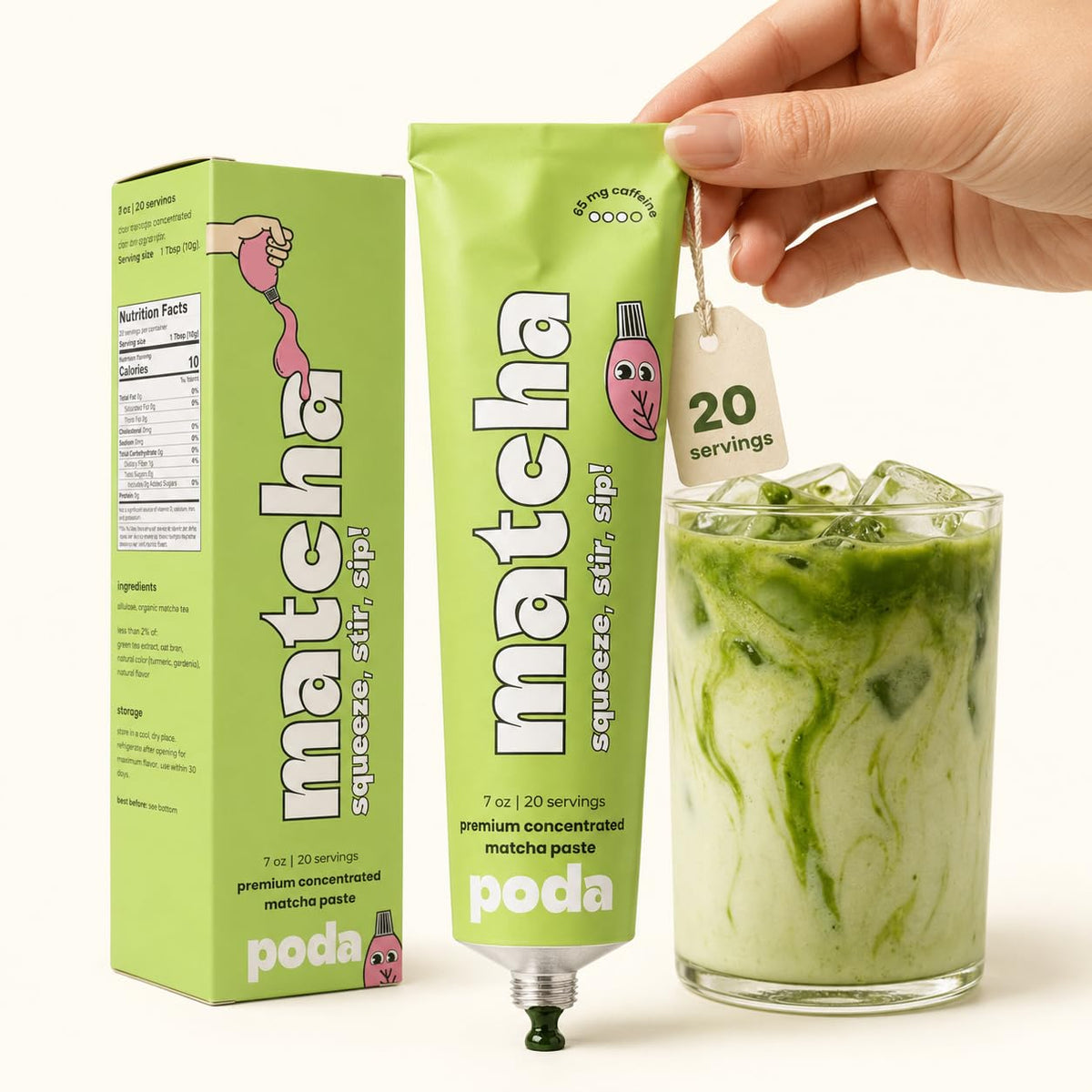 poda tube front view showing label and portability benefit