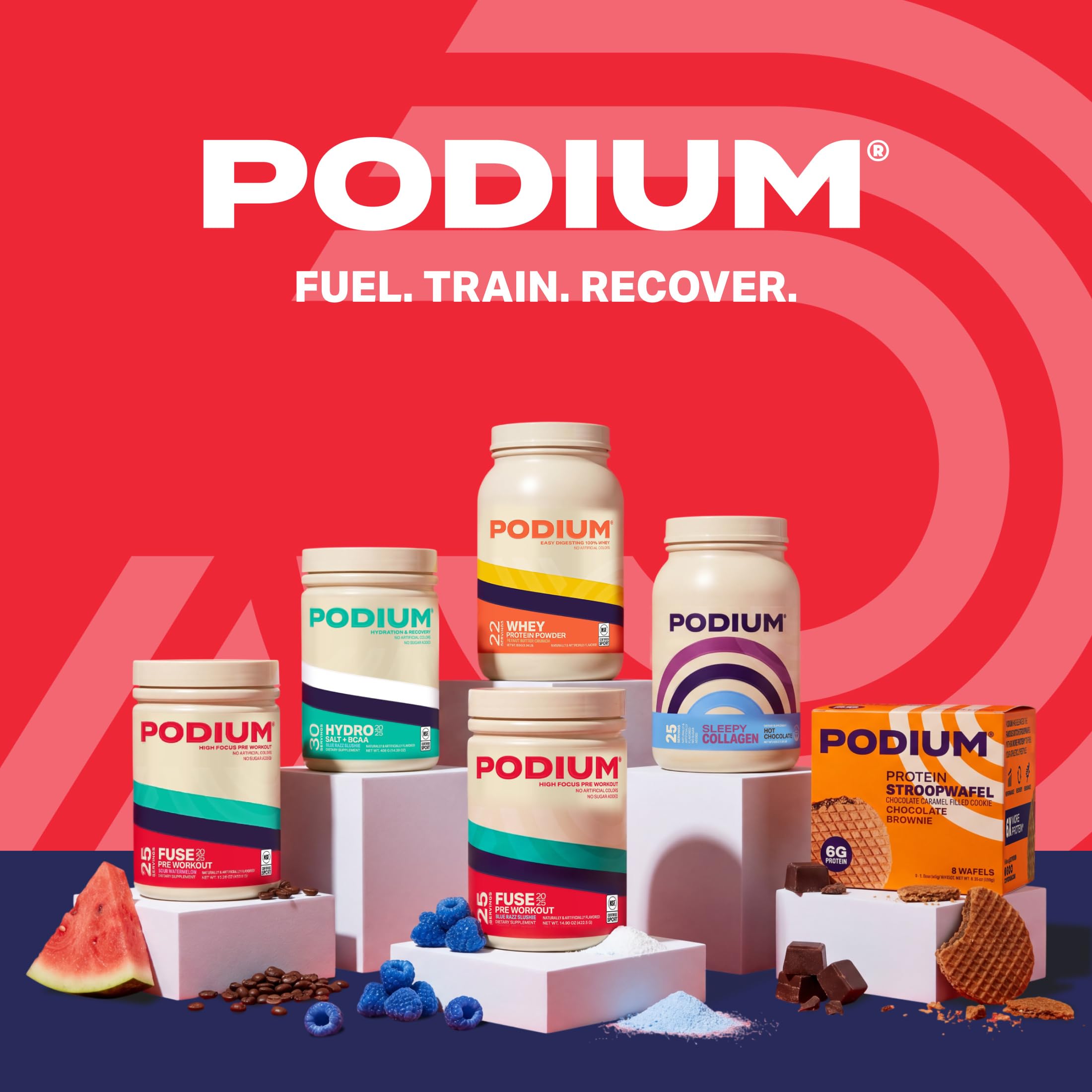 Podium Nutrition eight-count spread showing box contents for easy portion planning