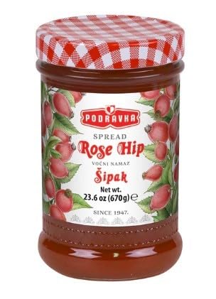Podravka rose hip jam front packaging shows label and jar, highlighting product authenticity