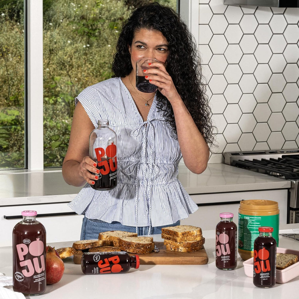 POJU used as a mocktail mixer with sparkling water to show cocktail application
