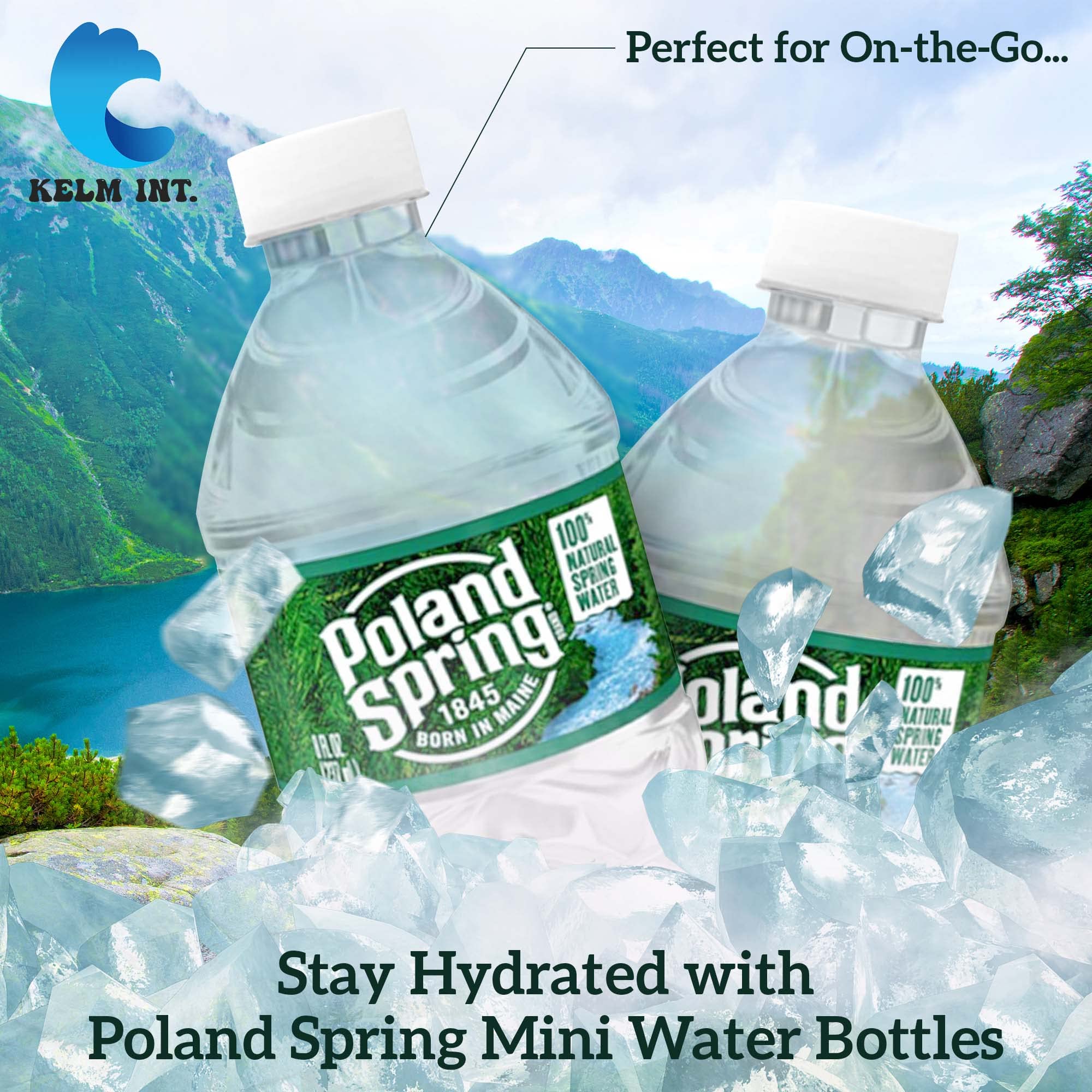 Kelm Int. Poland Spring bottle in hand demonstrates easy portable hydration