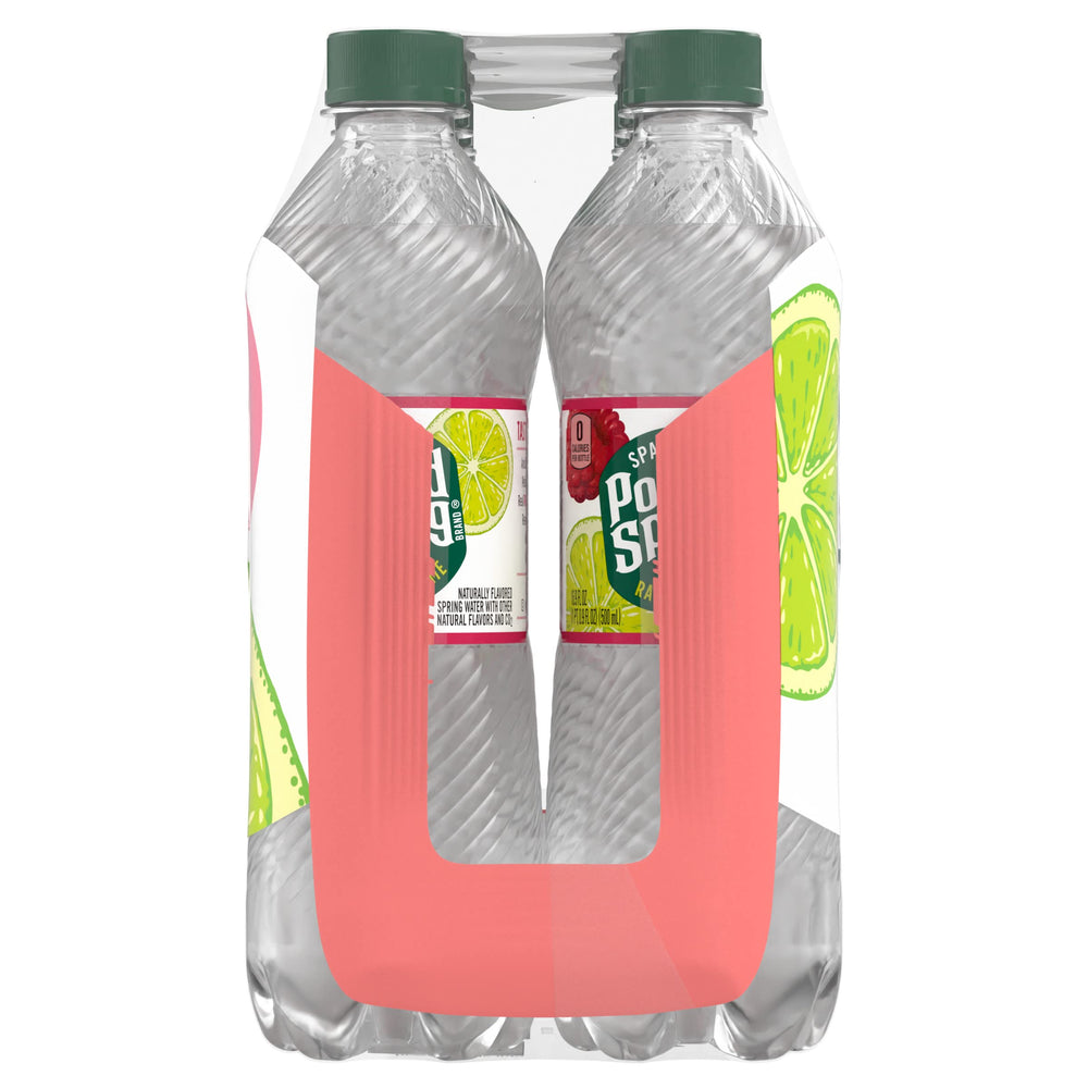 Poland Spring raspberry lime bottles stored upright in fridge door for easy access