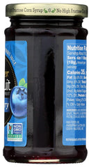 Polaner blueberry jar beside a measuring spoon showing 10 oz scale and portion guidance