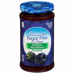 Polaner seedless blackberry preserves front jar showing label and size, clear branding benefit