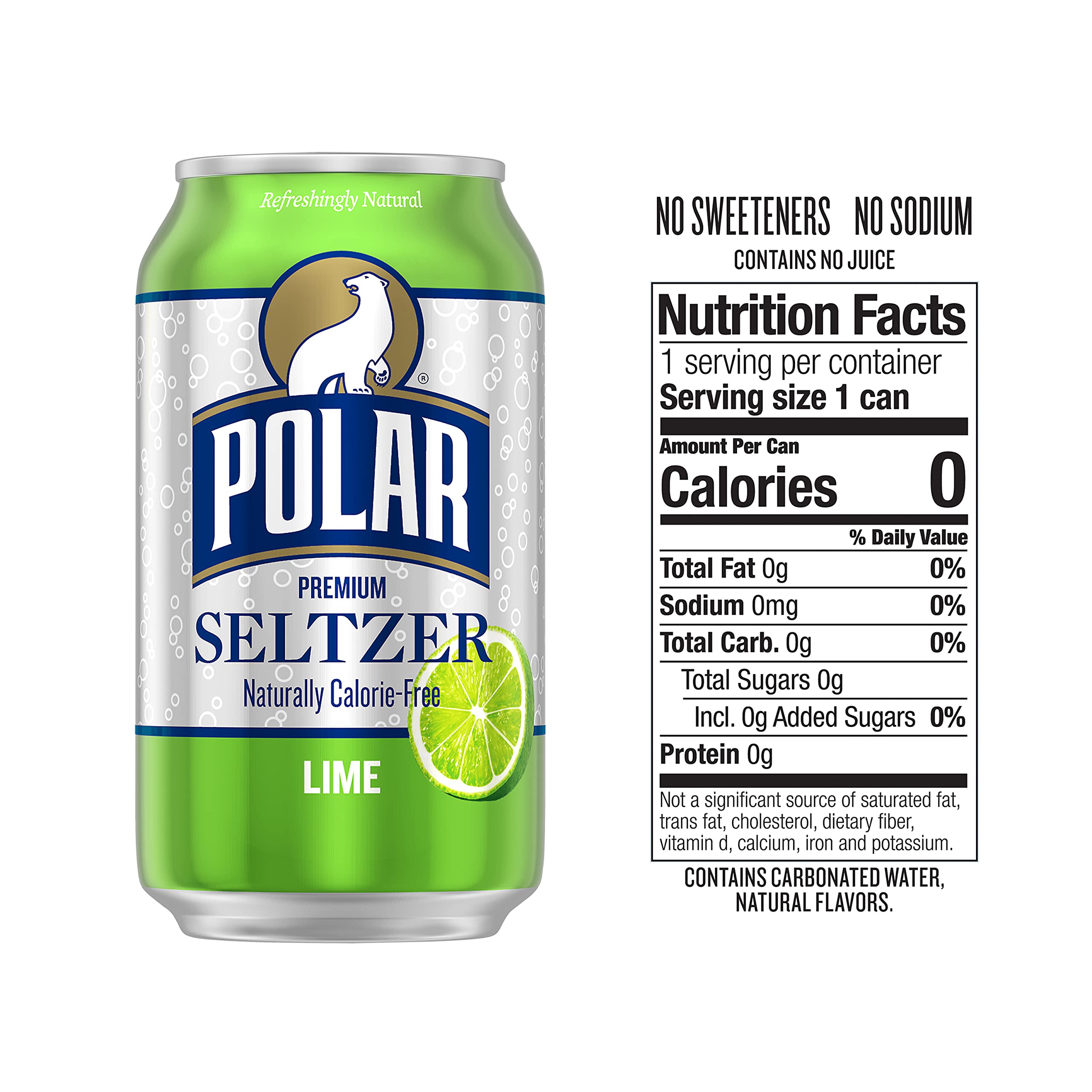 POLAR lime can close-up detailing tiny bubbles and clear label for freshness