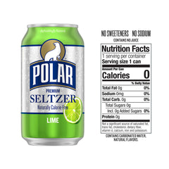 POLAR lime can close-up detailing tiny bubbles and clear label for freshness