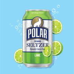 POLAR lime cans stored in fridge emphasizing cold, ready-to-drink benefit