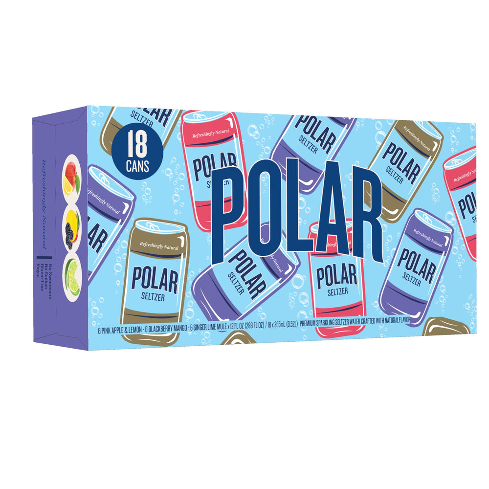 POLAR trio of cans arranged to show flavor variety and easy selection advantage