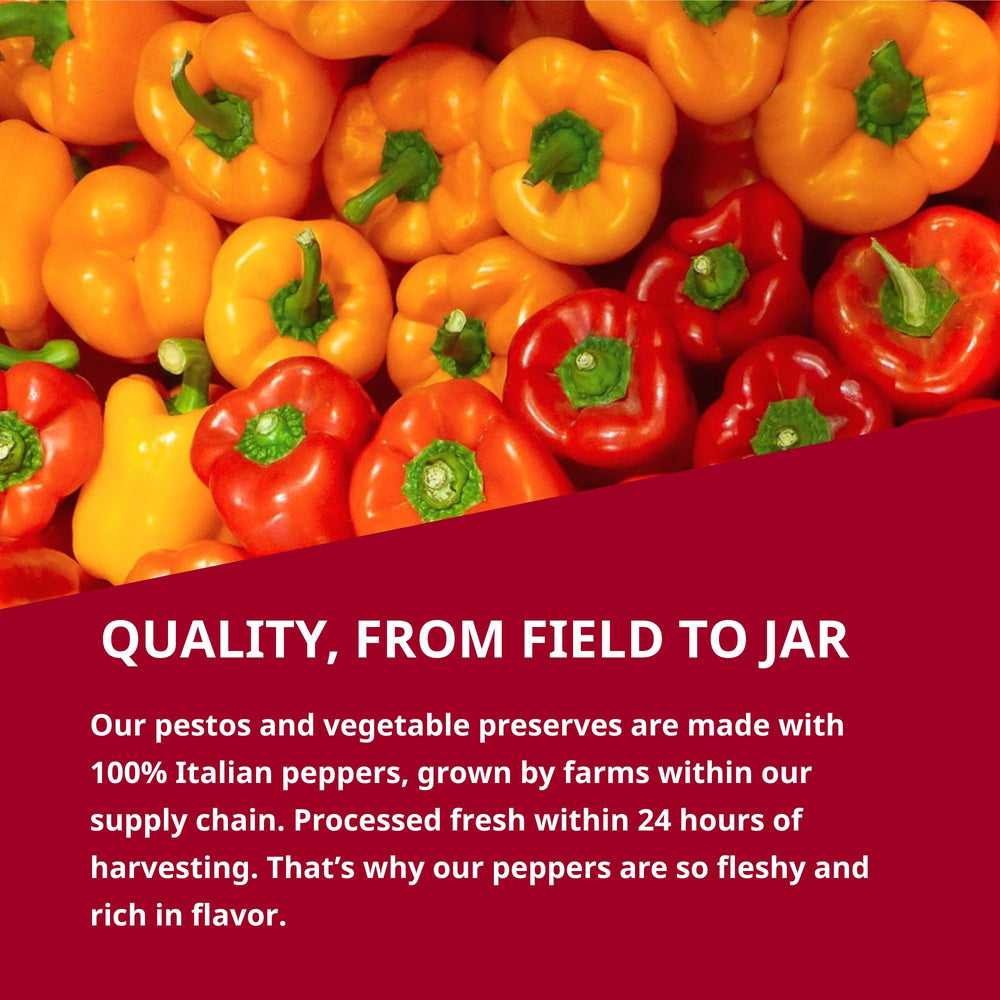 POLLI 1872 bruschetta topped with peppers, demonstrates quick appetizer idea
