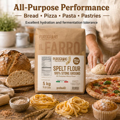 POLSELLI bread loaf made with farro flour showing rustic crumb and flavorful result
