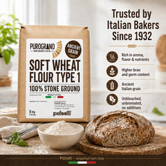 POLSELLI close-up of stone-ground flour texture revealing natural flavor and nutrients