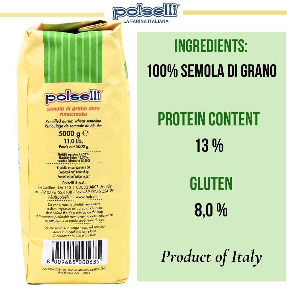 POLSELLI fine semola texture close-up highlighting smooth grind and consistent hydration