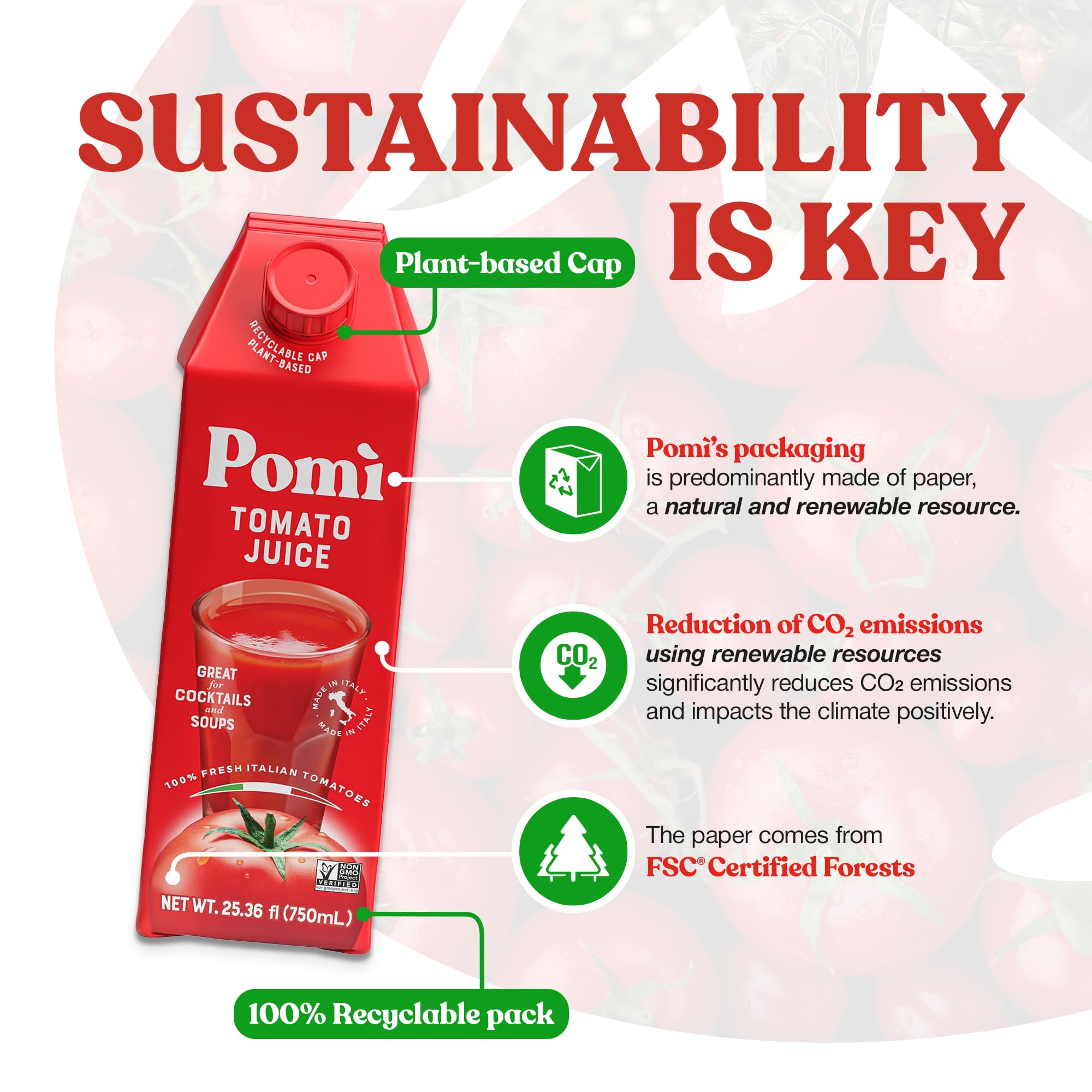 Pomì stacked cartons six-pack demonstrating pantry-ready convenience