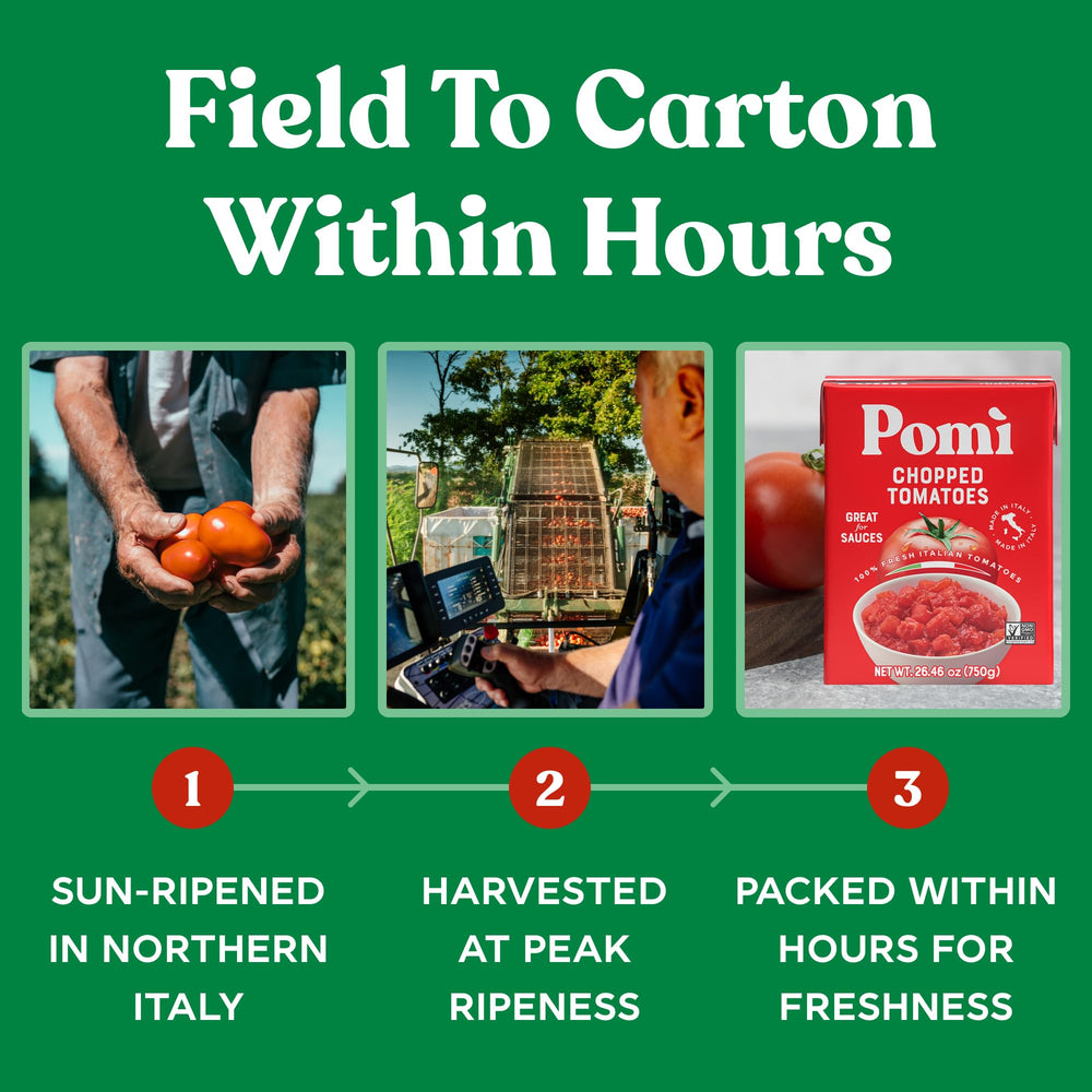 Pomì ingredient claim panel showing 100% Italian tomatoes benefit