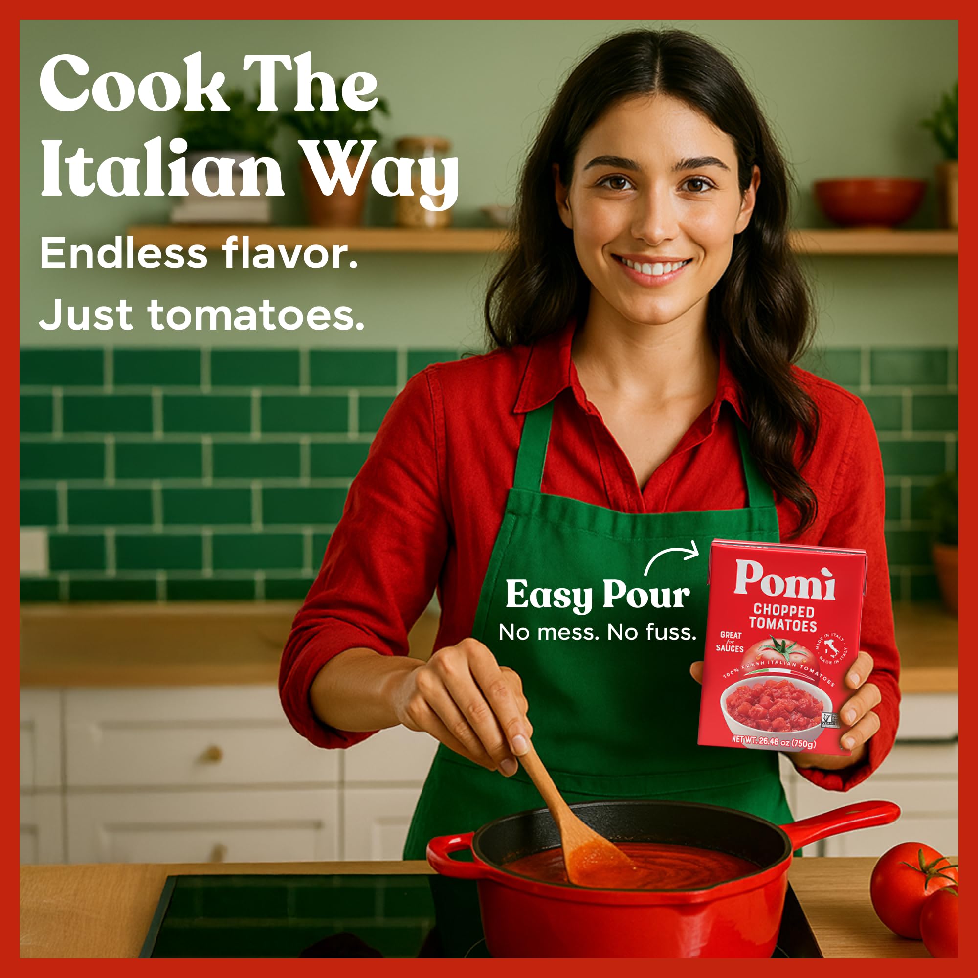 Hand holding Pomì carton to show size and pourable convenience