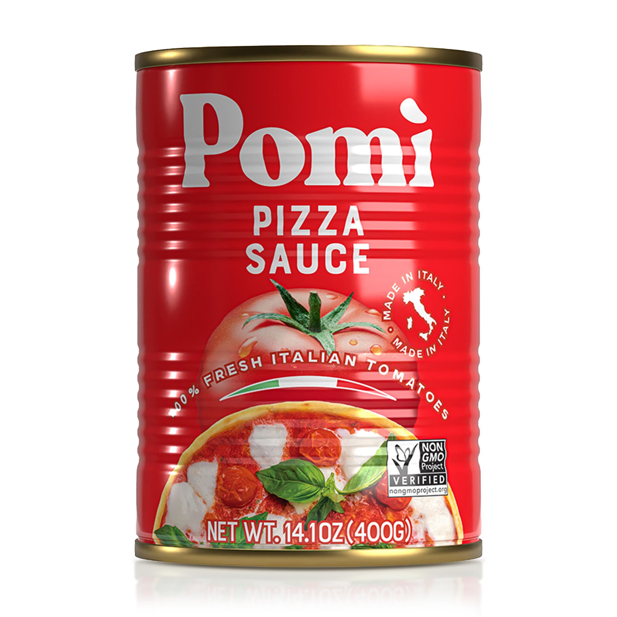 Pomì front packaging showing can and label, highlighting authentic Italian quality