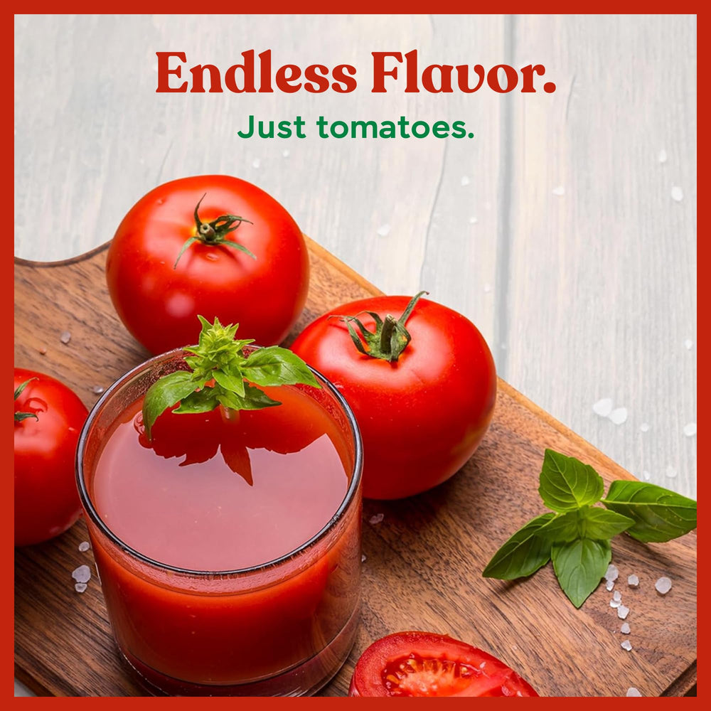 Pomì pictured with fruits and vegetables conveying authentic Italian origin