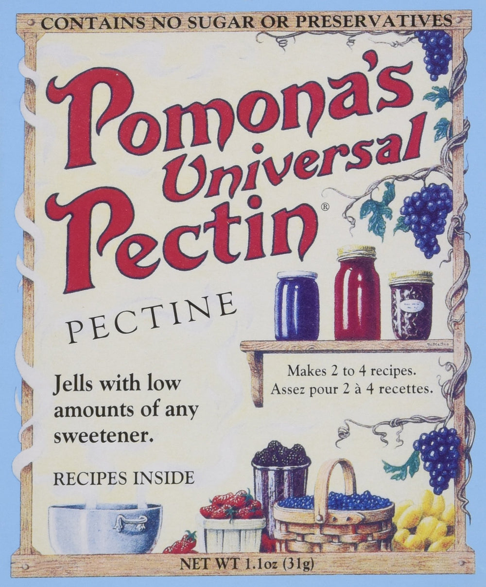 Pomonas front container showing label and jar for reliable low-sugar gelling