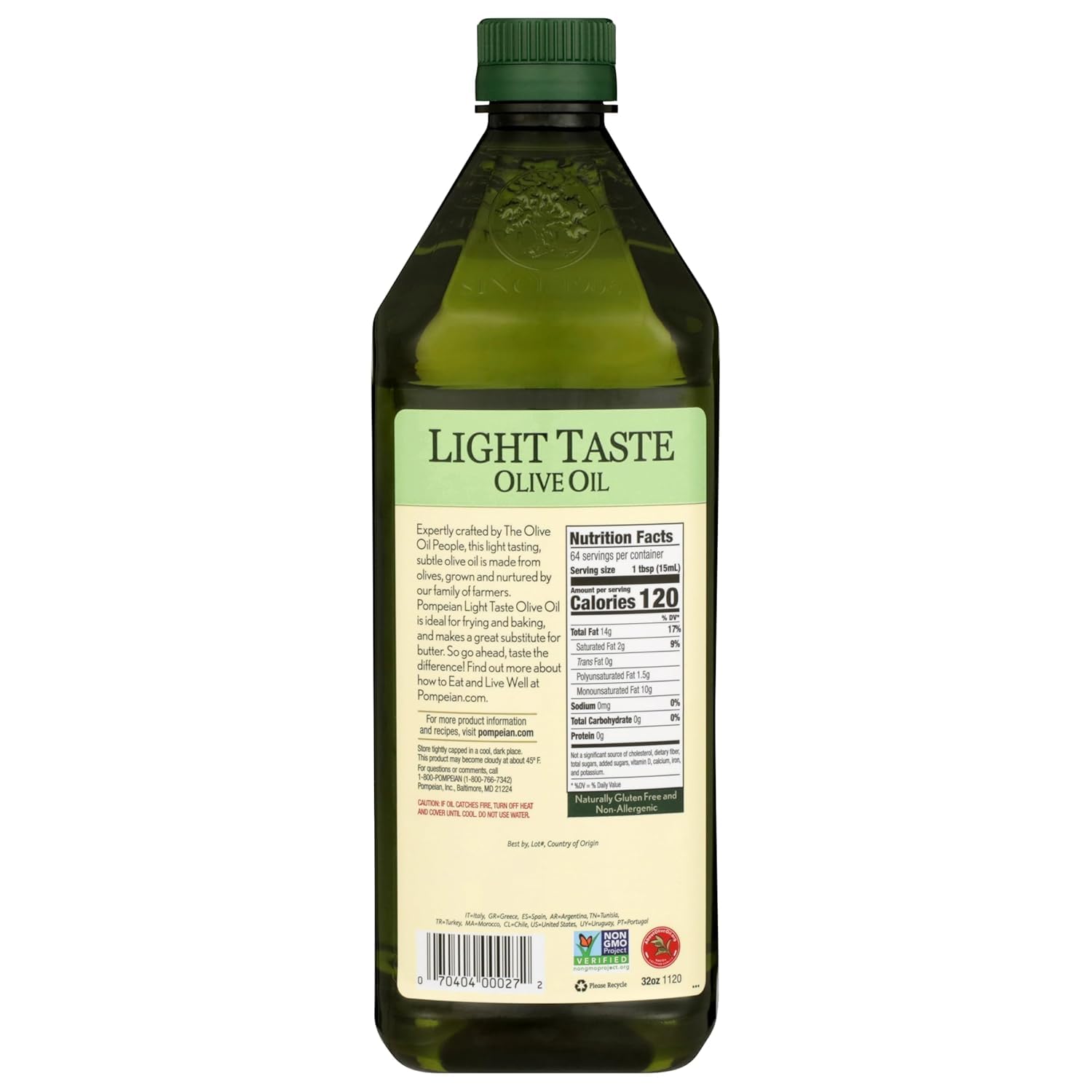 Pompeian certification label closeup showing Non-GMO and authenticity assurance