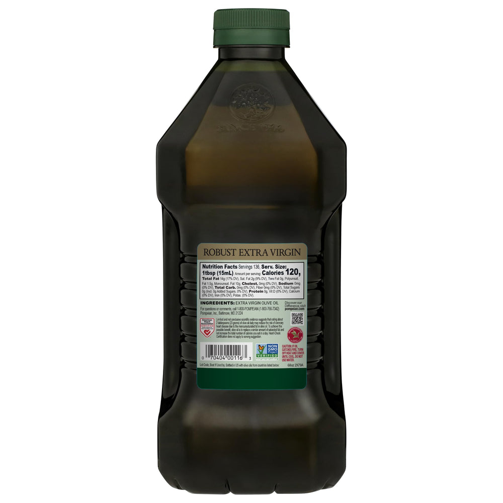 Pompeian robust extra virgin olive oil stored in pantry showing proper storage for prolonged freshness benefit