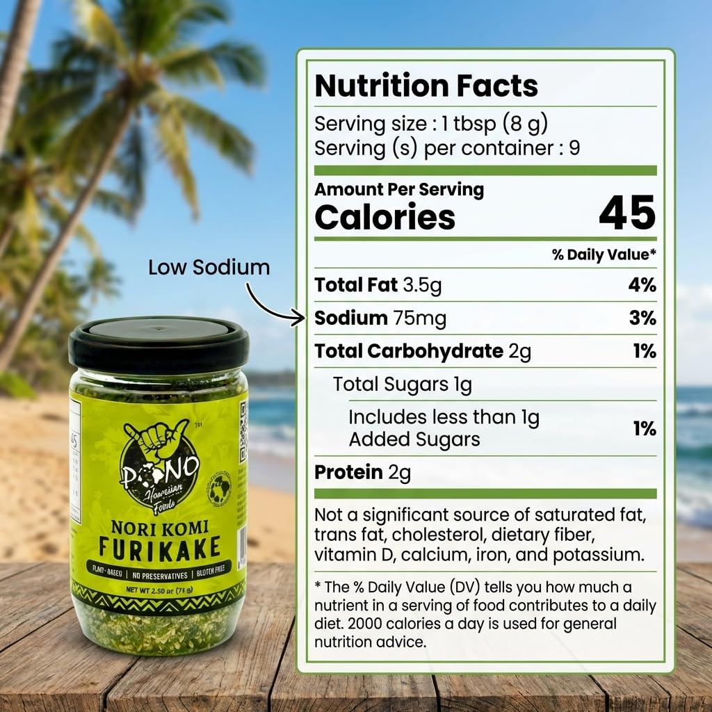 Pono Hawaiian furikake on a spoon demonstrating serving size and aroma boost