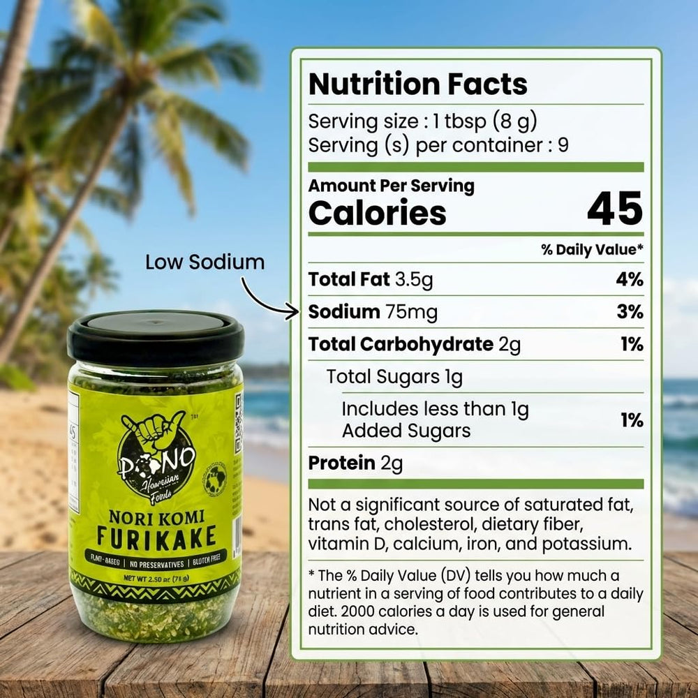 Pono Hawaiian furikake on a spoon demonstrating serving size and aroma boost