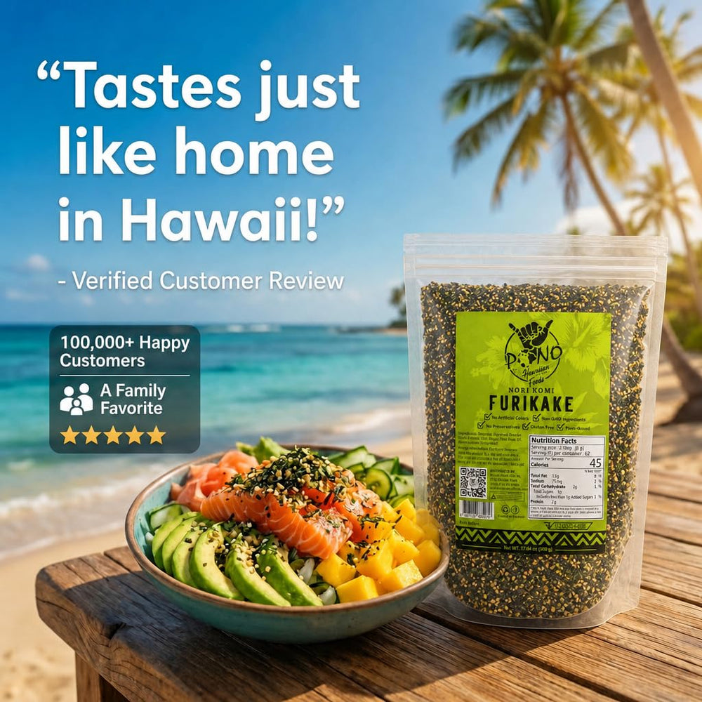 Pono Hawaiian spoon portion beside ingredients showing serving size