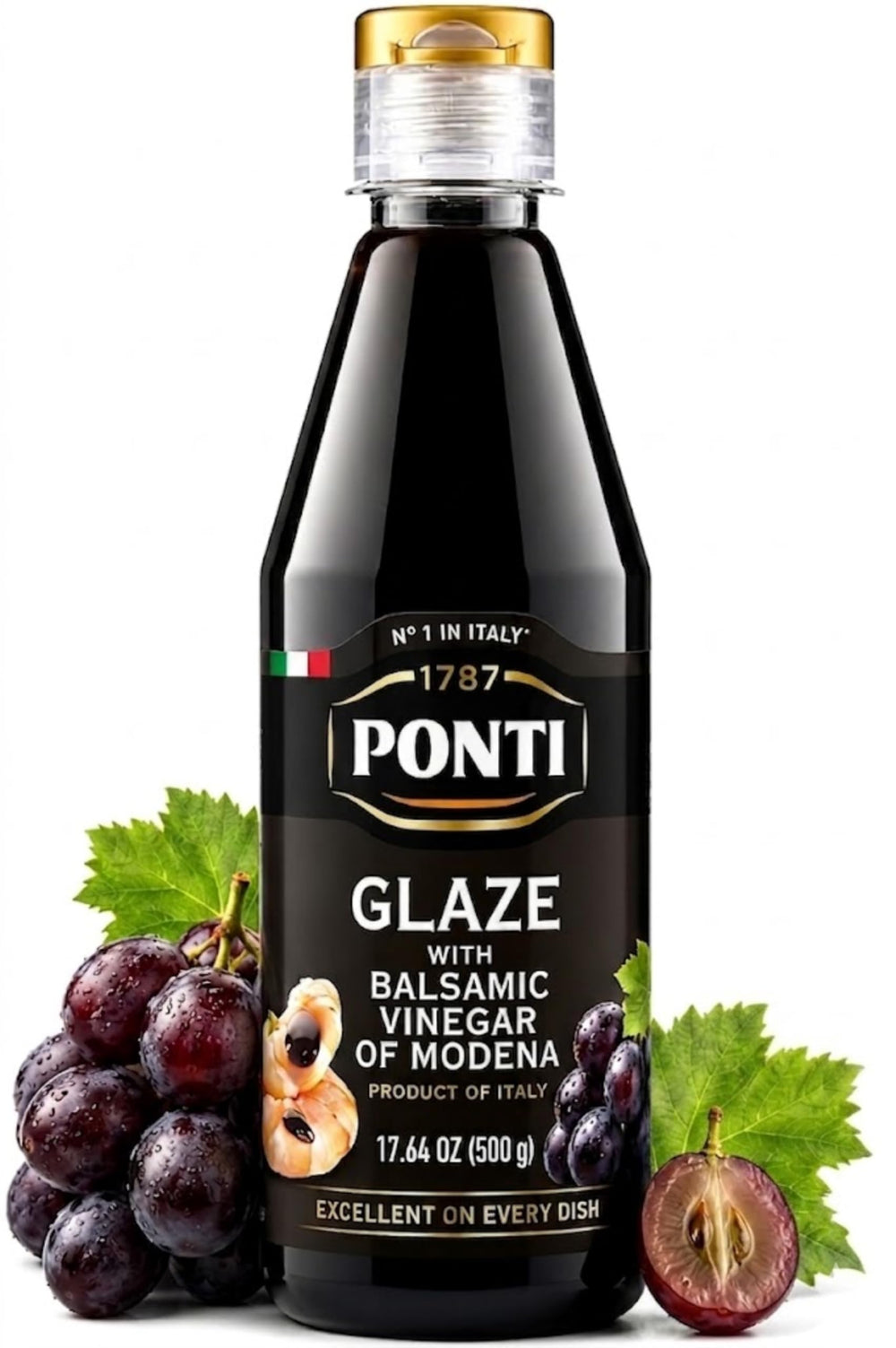 Ponti glaze front bottle showing brand and large size benefit
