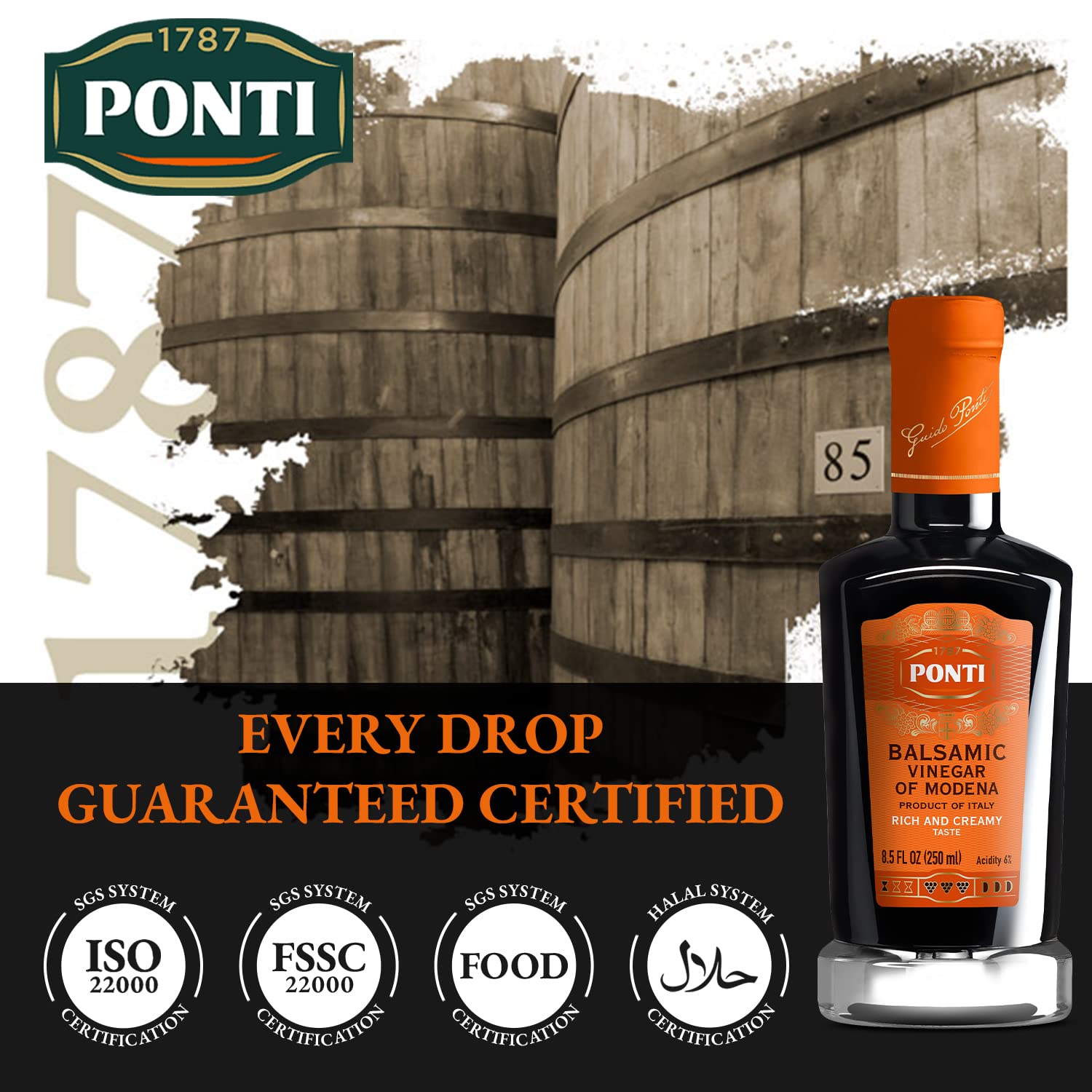 PONTI wooden casks in aging room showing traditional flavor development