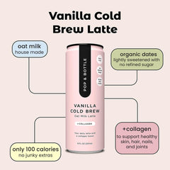 Pop & Bottle poured over ice demonstrating refreshing chilled vanilla latte benefit